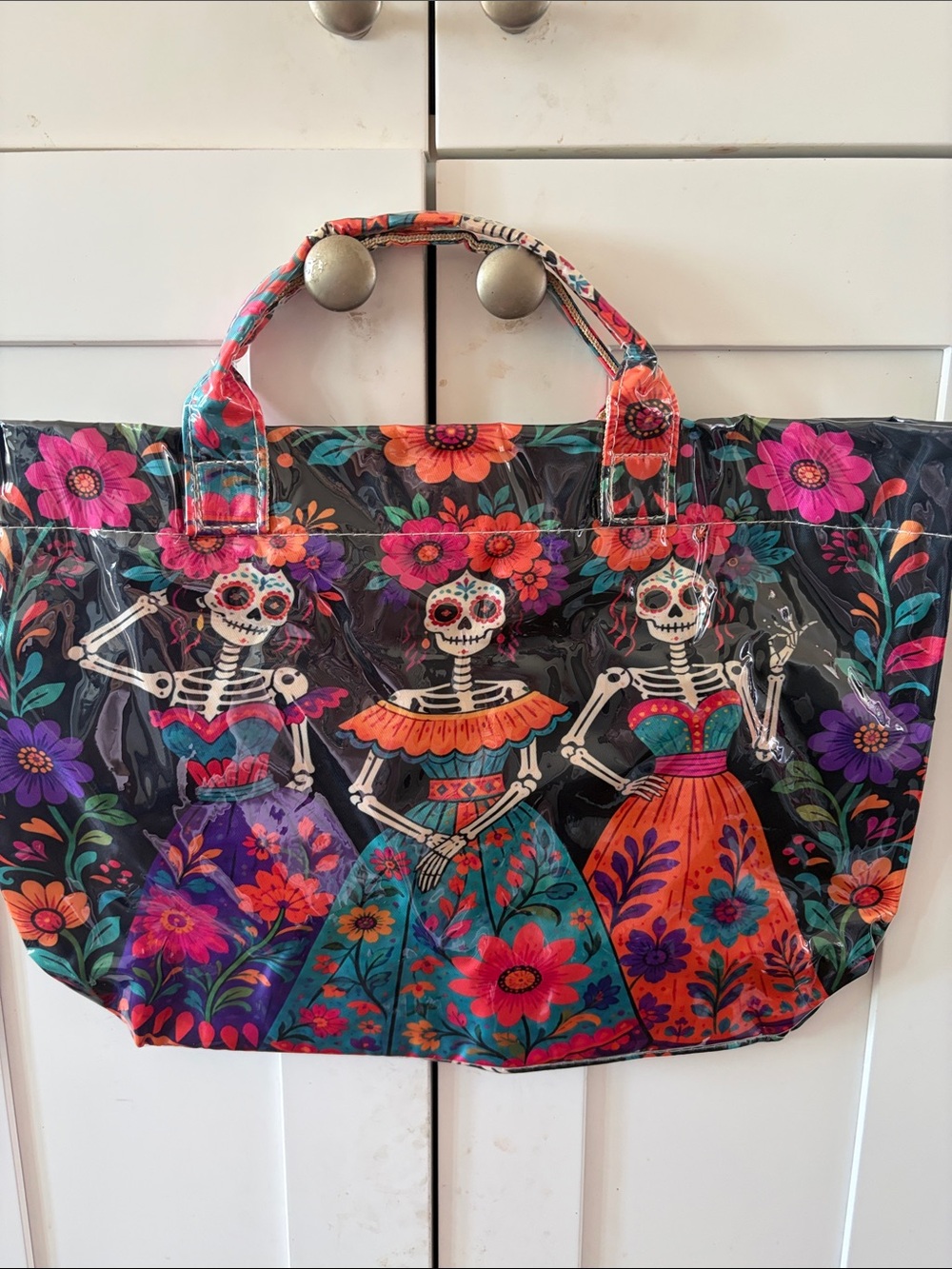 Day of the Dead Floral Skeleton Tote Bag in Black Large 17’wide by15’ tall New